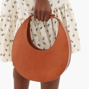 STAUD Lizard Embossed Leather Moon Bag Tote